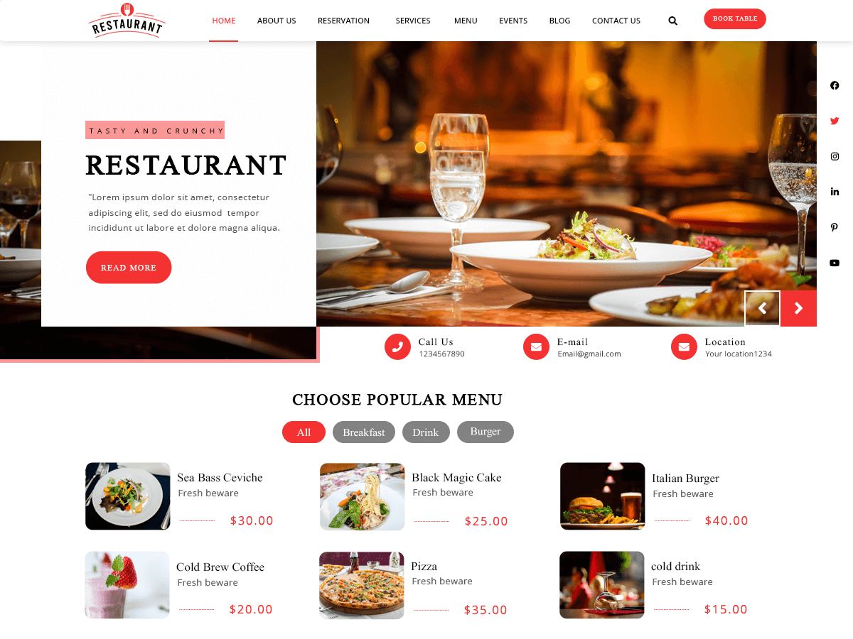 Diner Restaurant theme screenshot