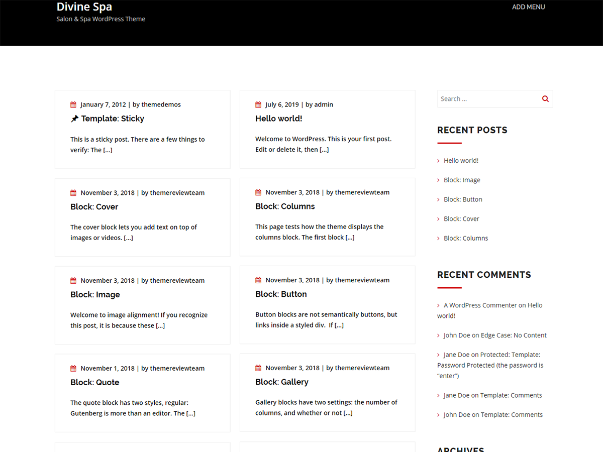 Divine Spa theme screenshot