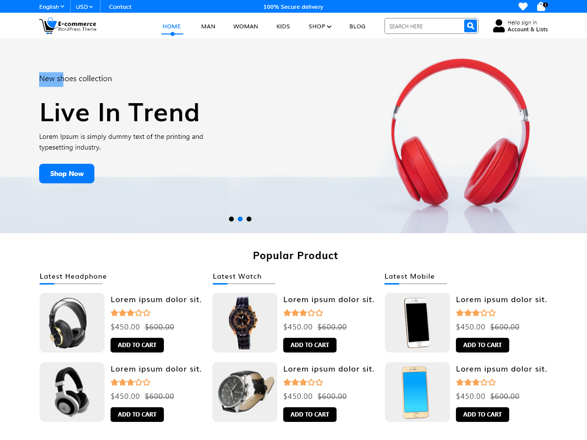Ecommerce Store Elementor theme screenshot