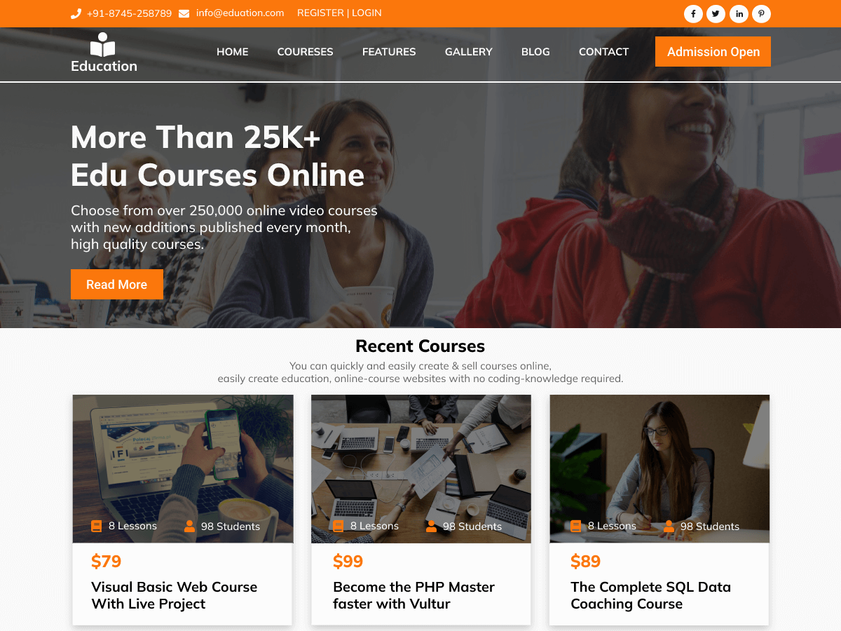 Educate Training Coach theme screenshot