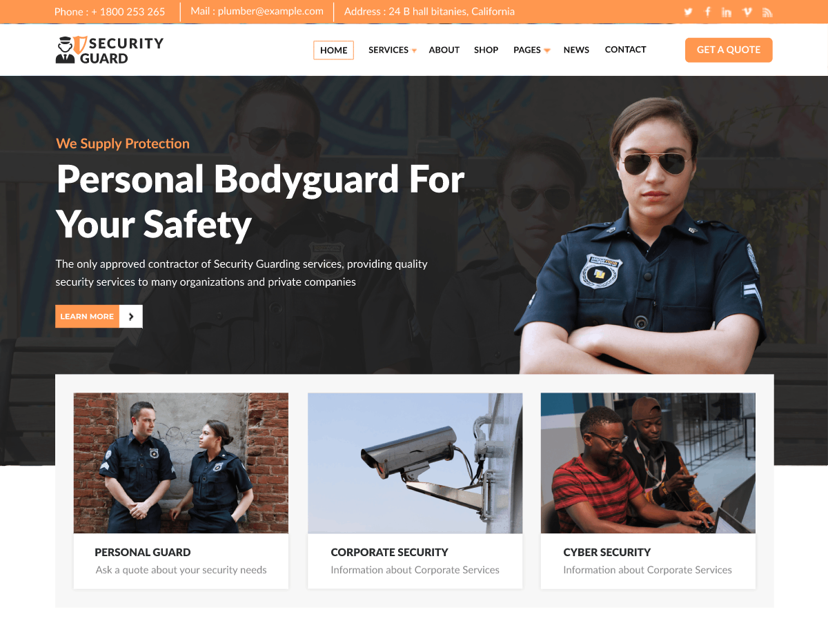 Elite Security Guard theme screenshot