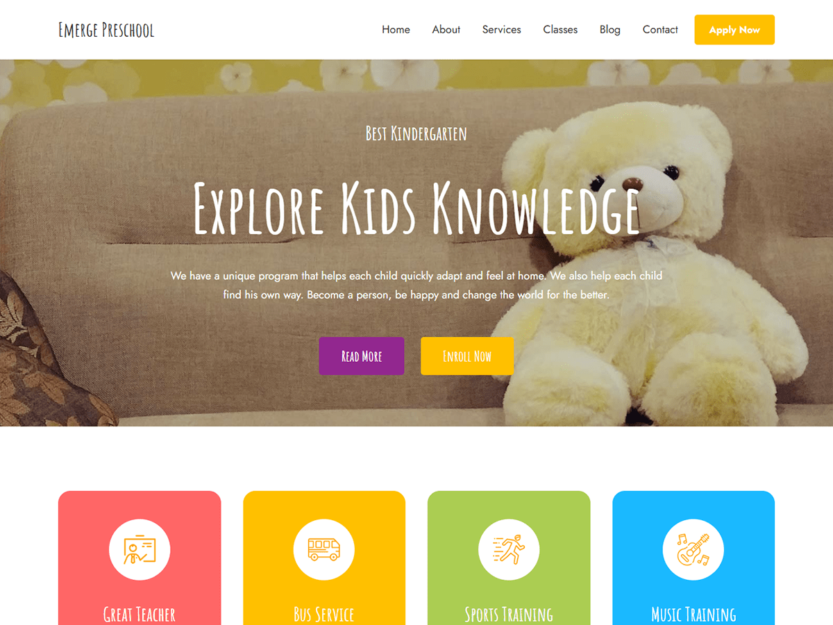Emerge Preschool theme screenshot