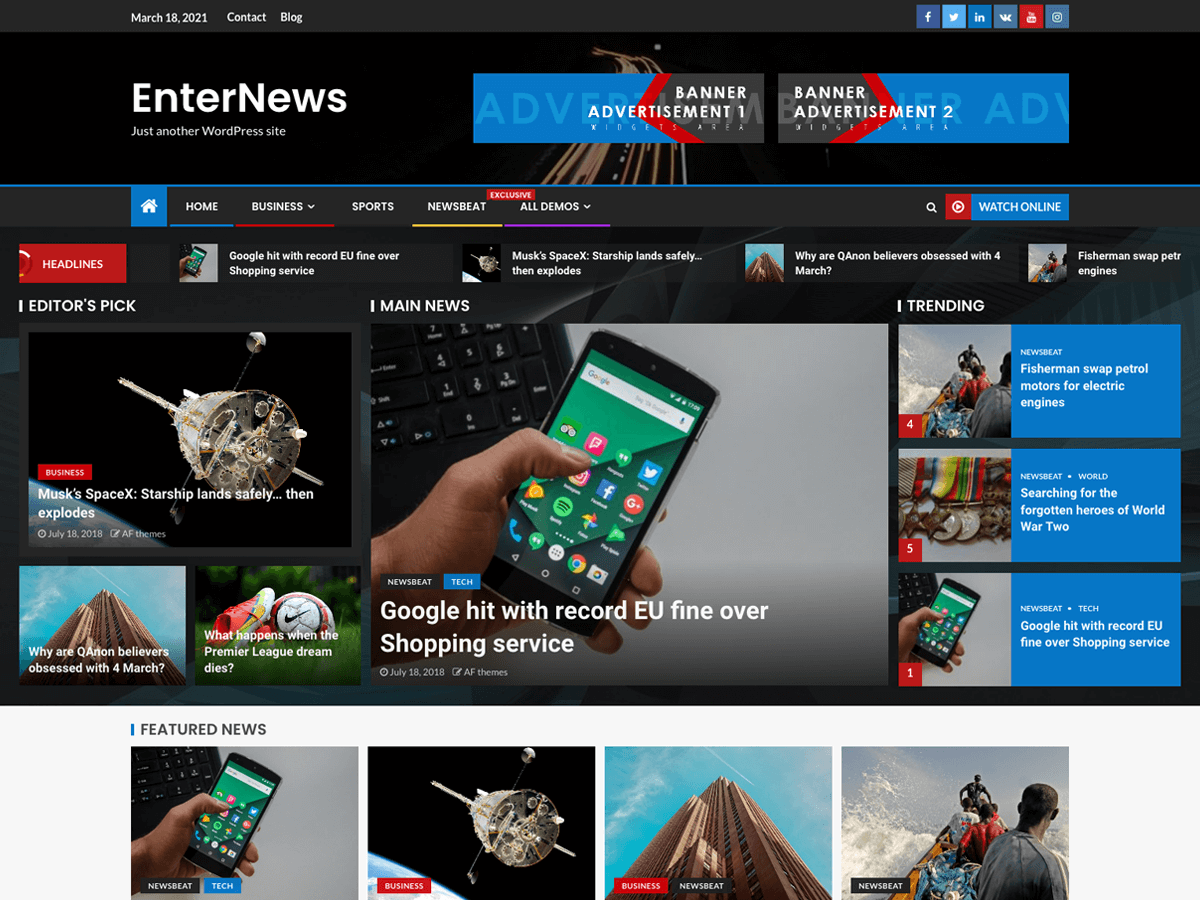 EnterNews theme screenshot
