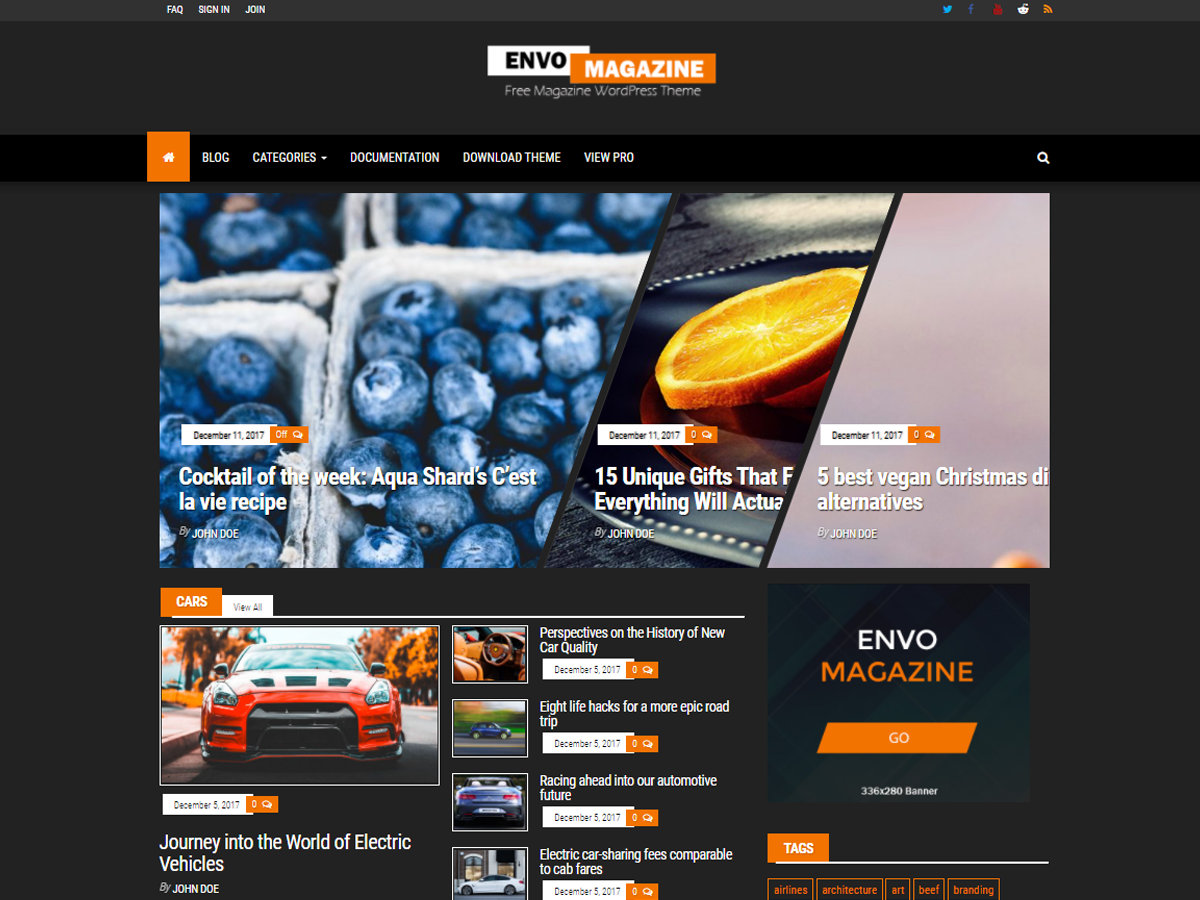 Envo Magazine Dark theme screenshot