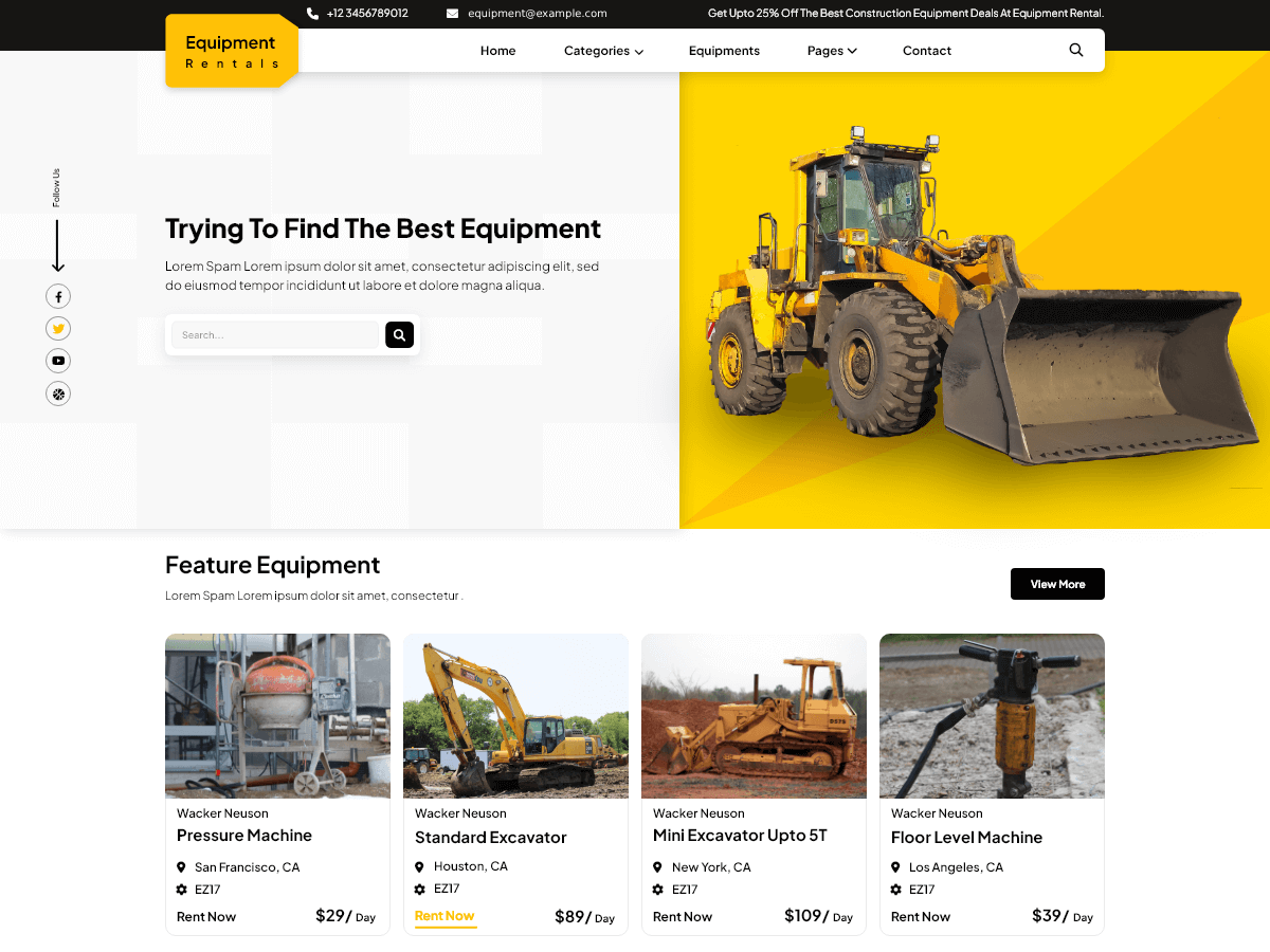 Equipment Rental theme screenshot
