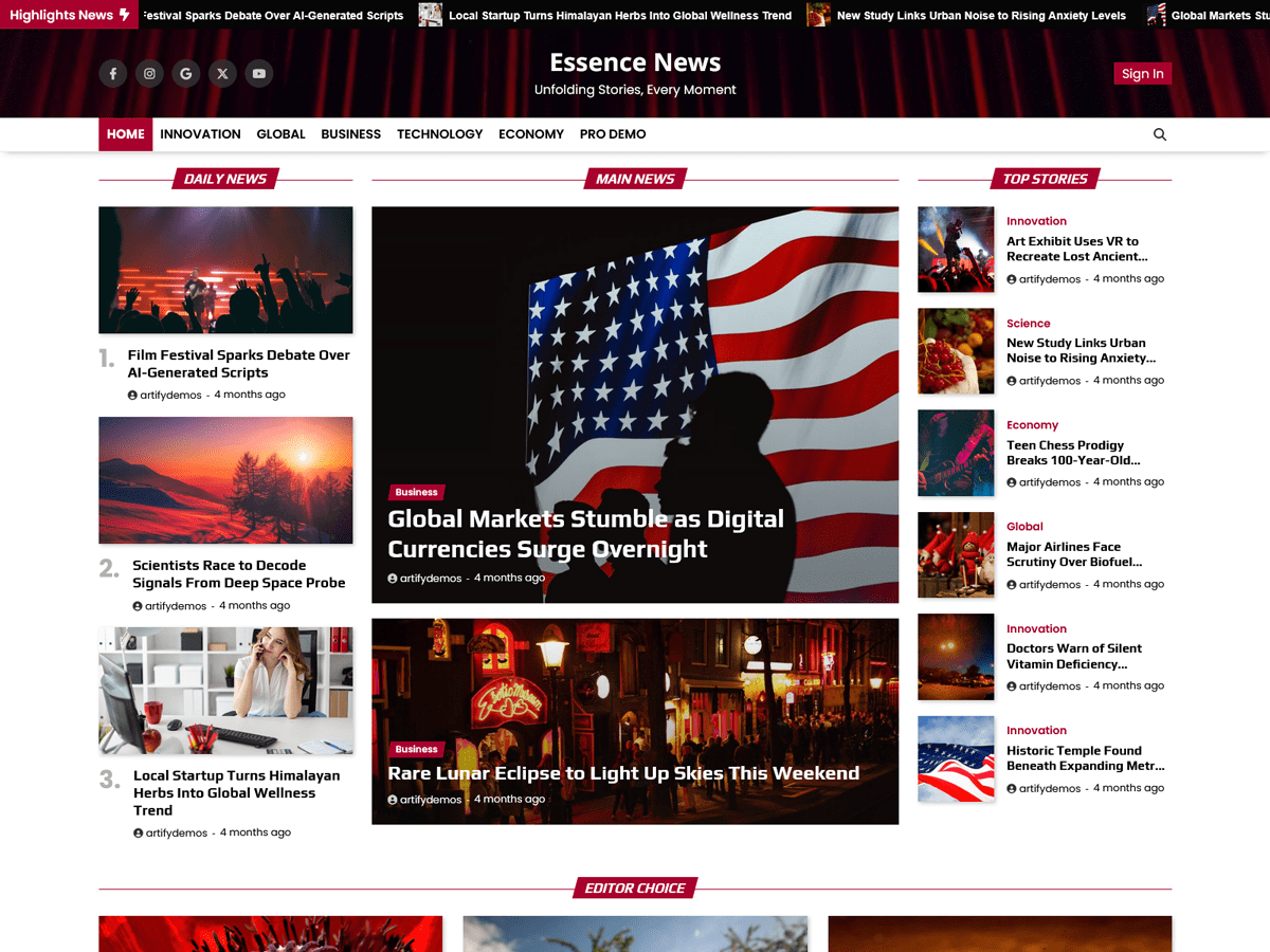 Essence News theme screenshot