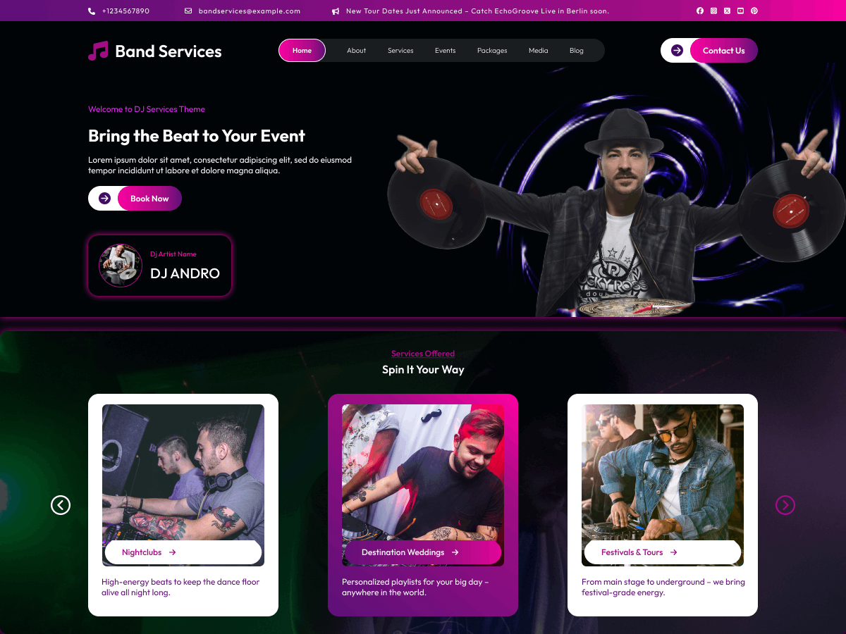 Event Band Services theme screenshot