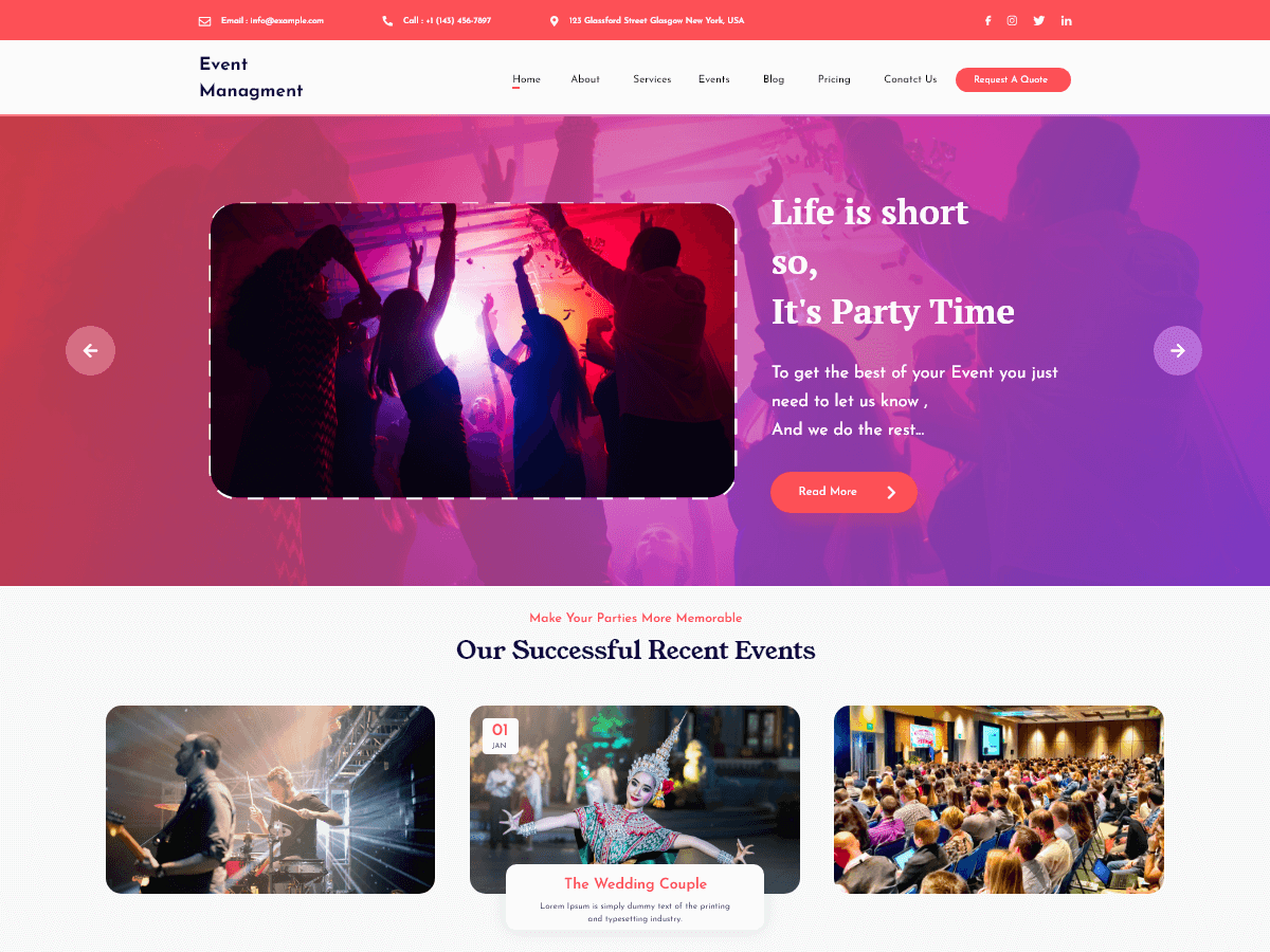 Event Management theme screenshot