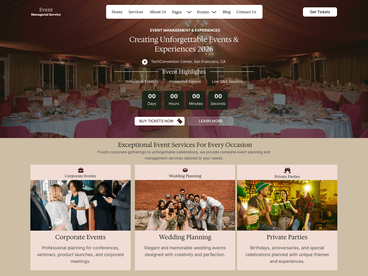 Event Managerial Service theme screenshot