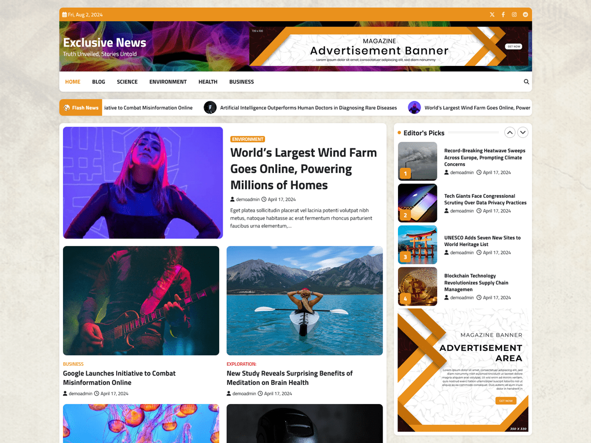 Exclusive News theme screenshot