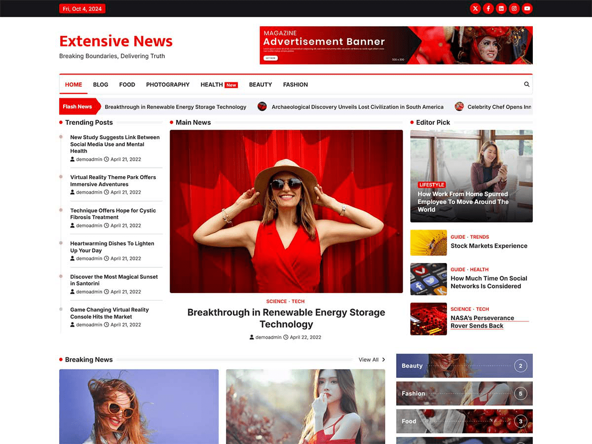 Extensive News theme screenshot