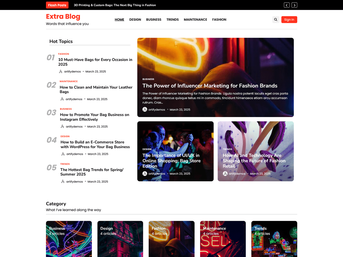 Extra Blog theme screenshot