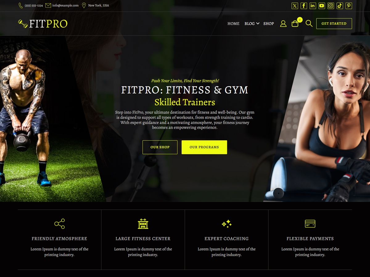 Fitness and Gym WDA theme screenshot
