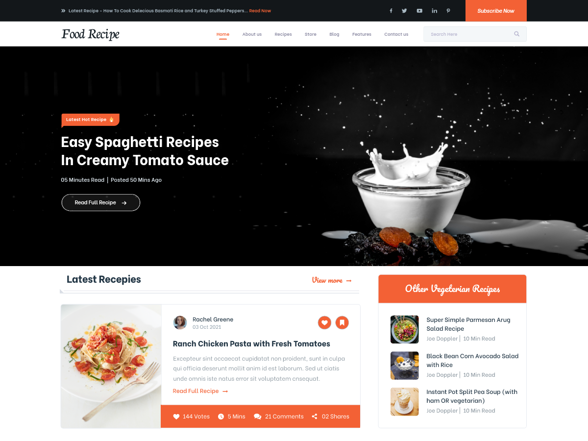 Food Recipe Blog theme screenshot