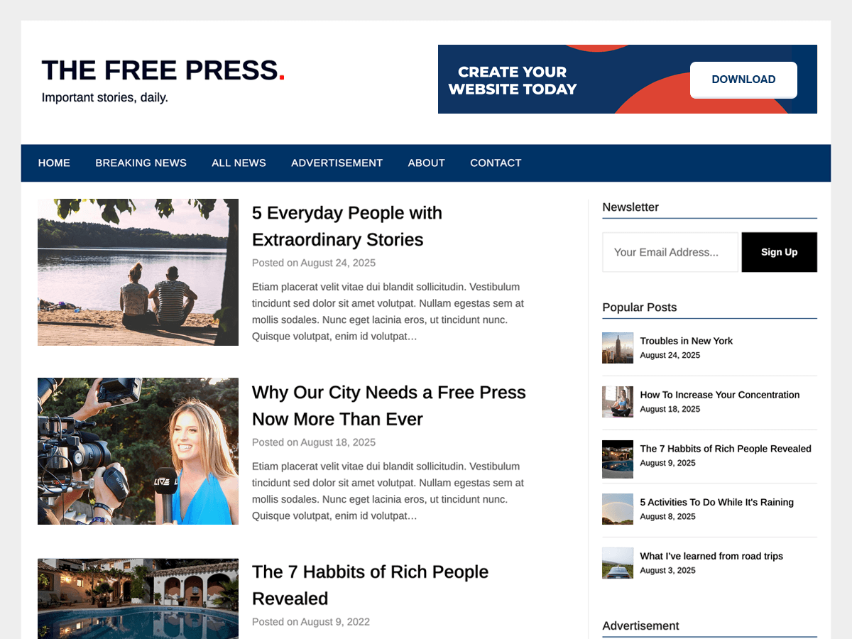 Free Press Newspaper theme screenshot