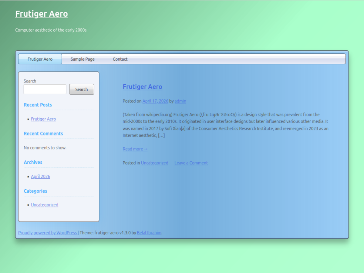 Frutiger Aero theme screenshot