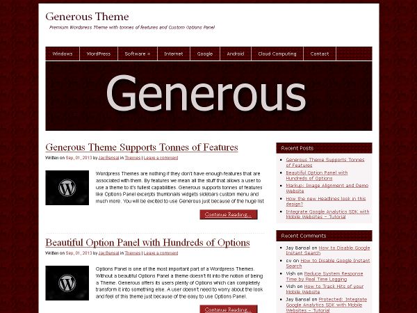 Generous theme screenshot