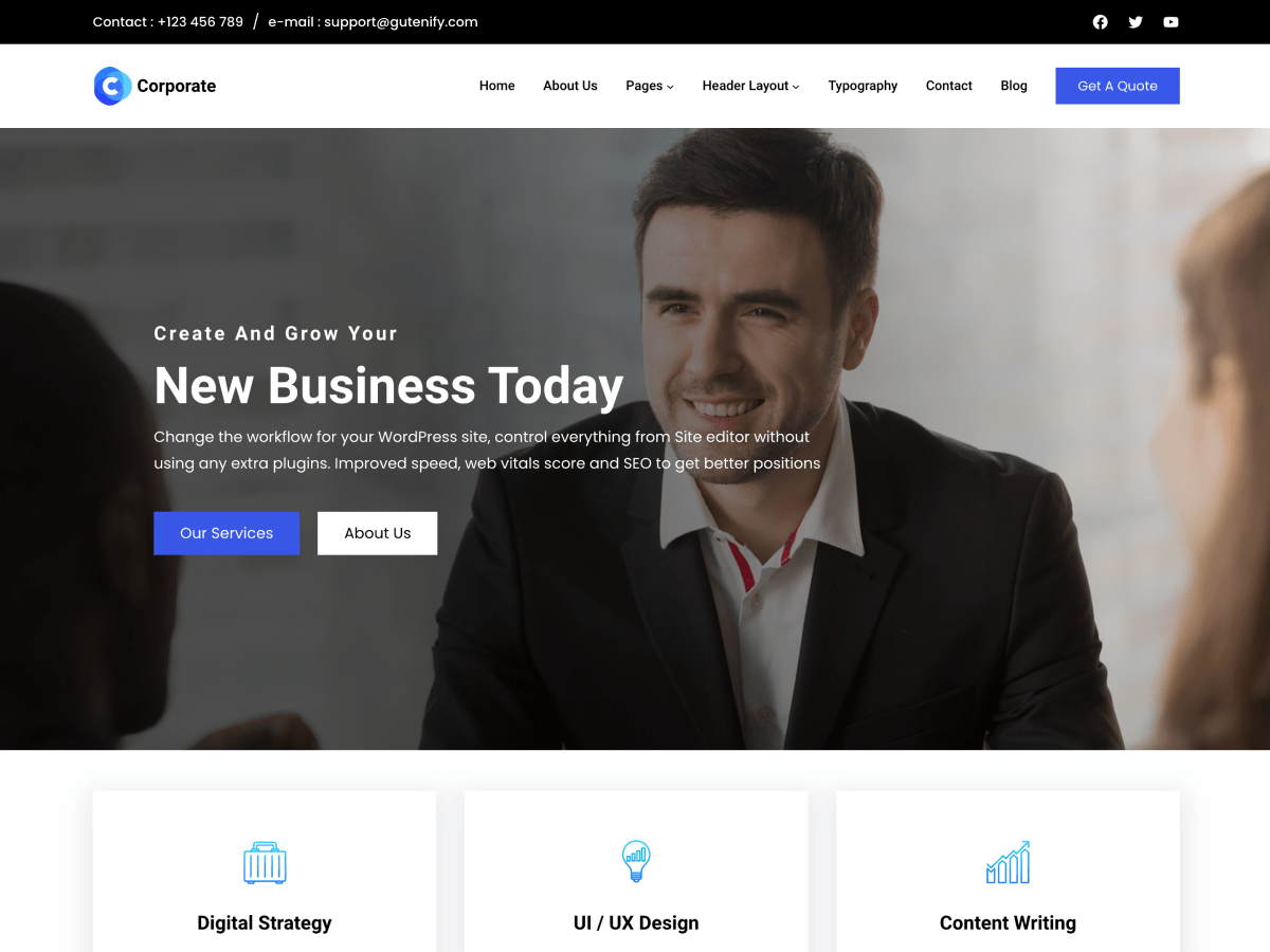 Gutenify Corporate theme screenshot