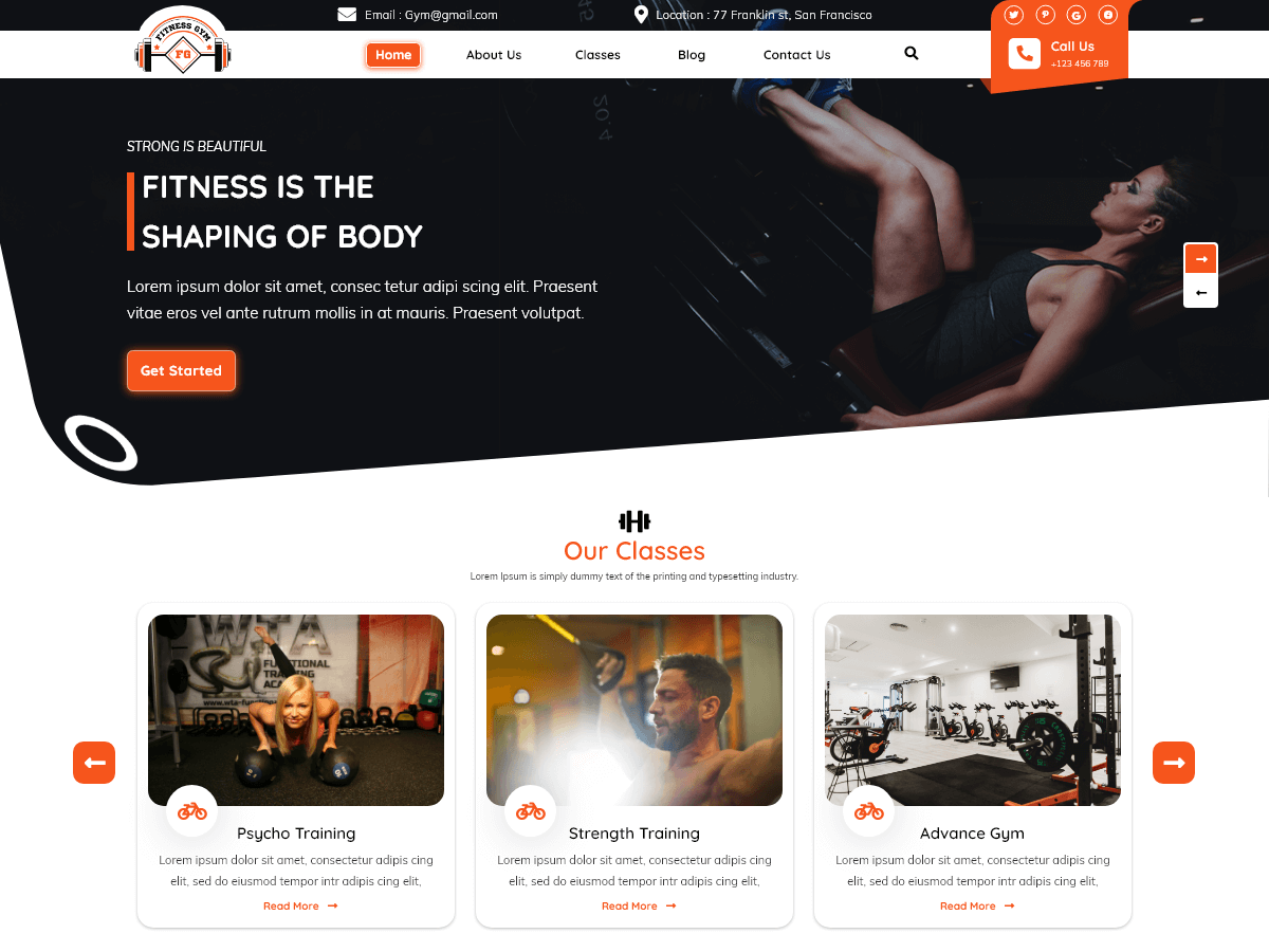 Gym Training Coach theme screenshot