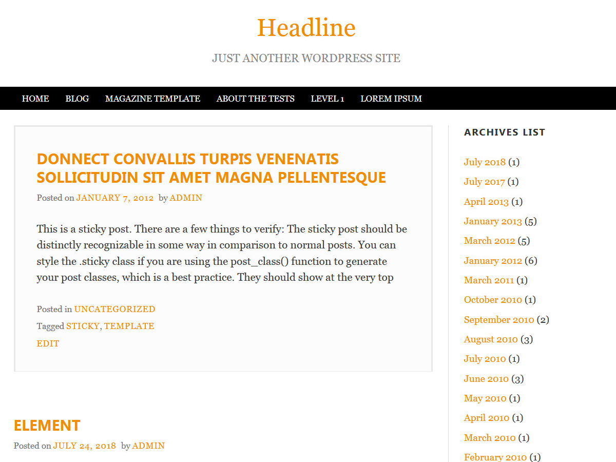 Headline theme screenshot
