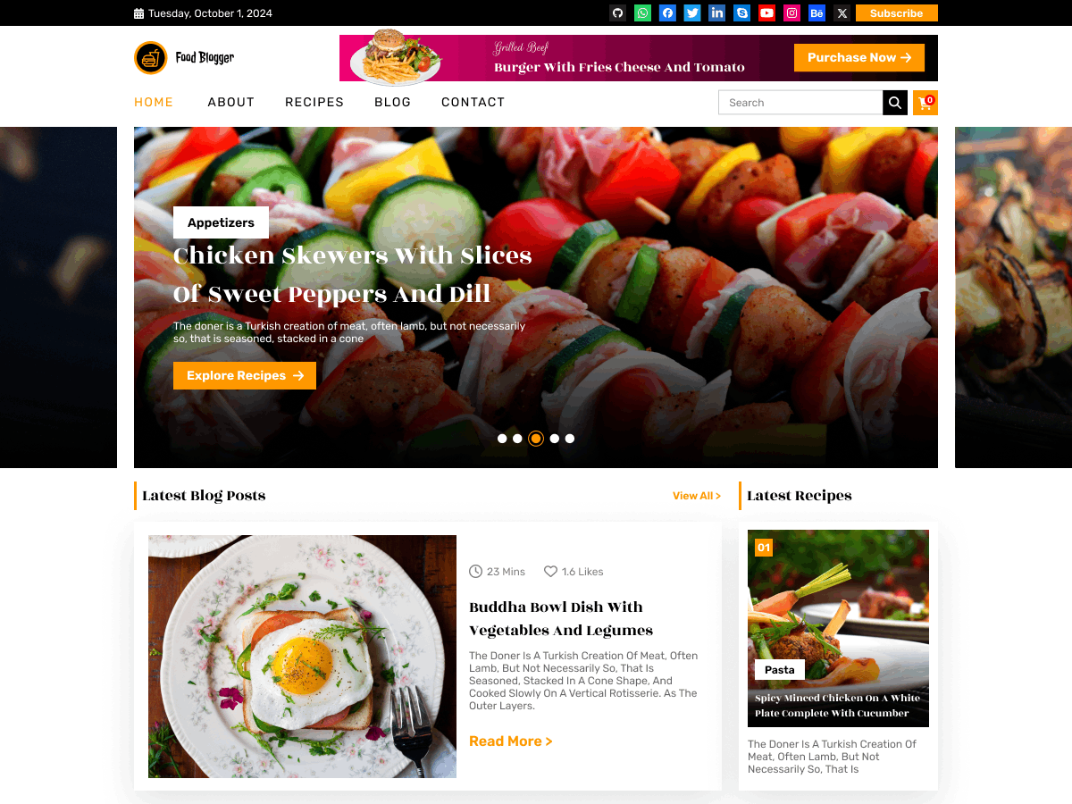 Healthy Food Blogger theme screenshot