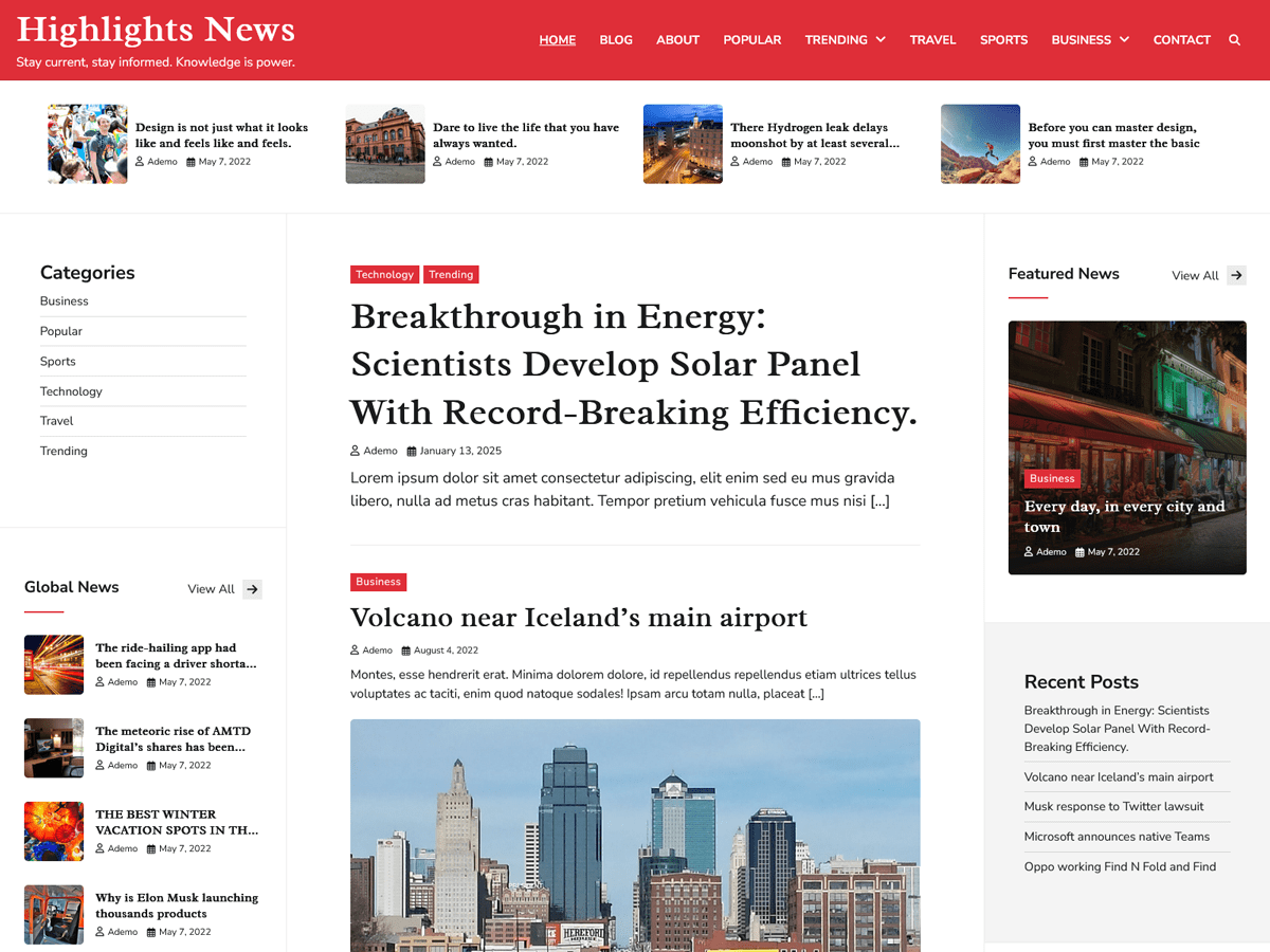 Highlights News theme screenshot