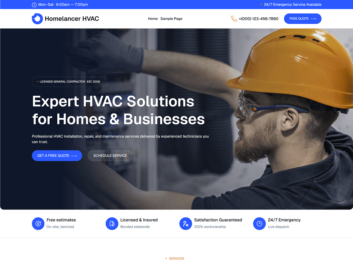 Homelancer HVAC theme screenshot