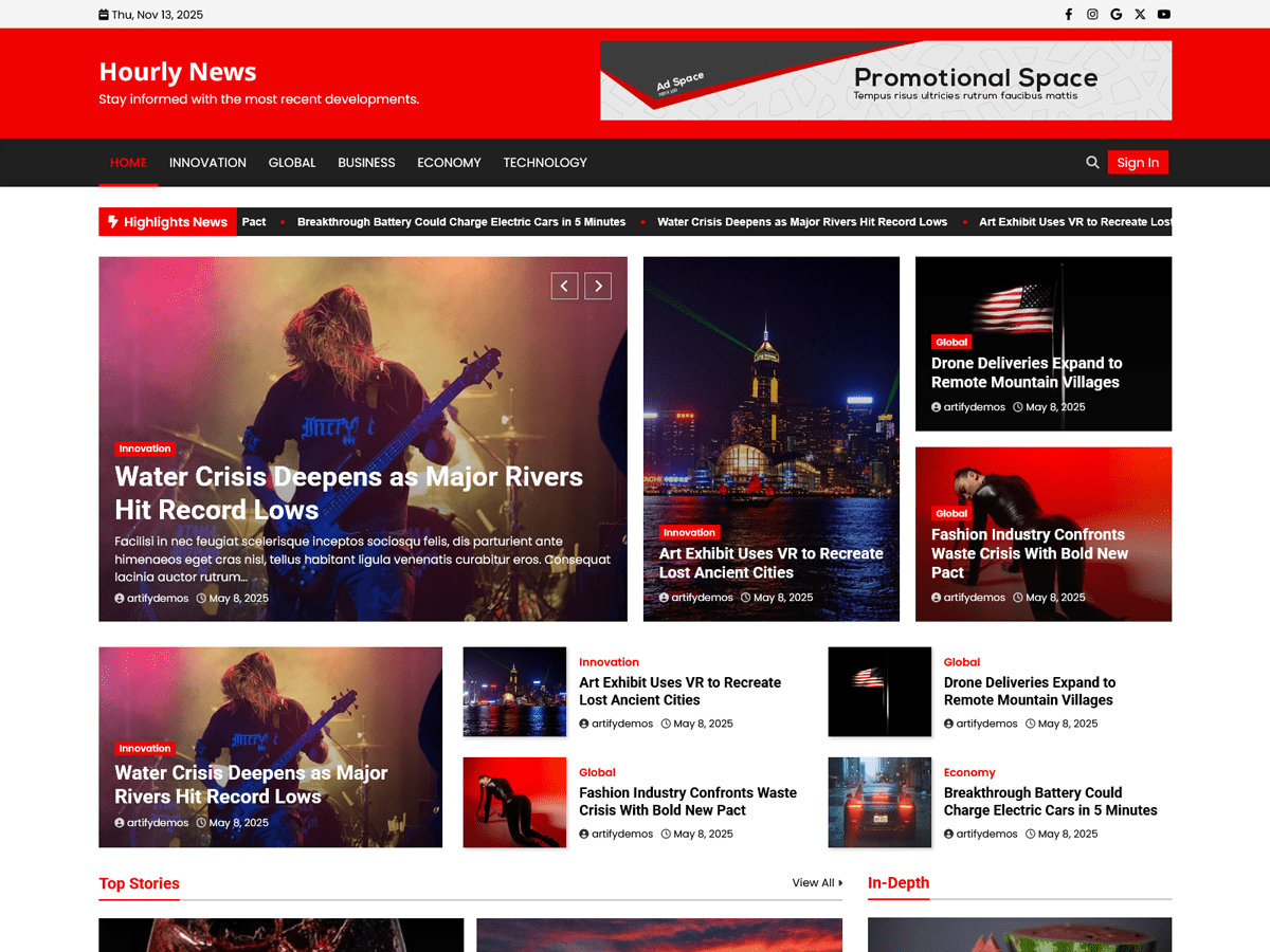 Hourly News theme screenshot