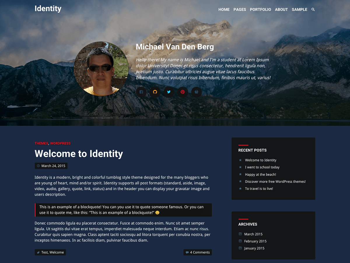 Identity theme screenshot
