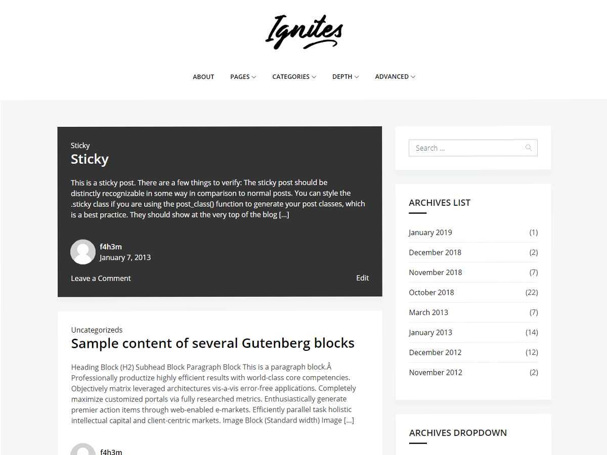 Ignites theme screenshot