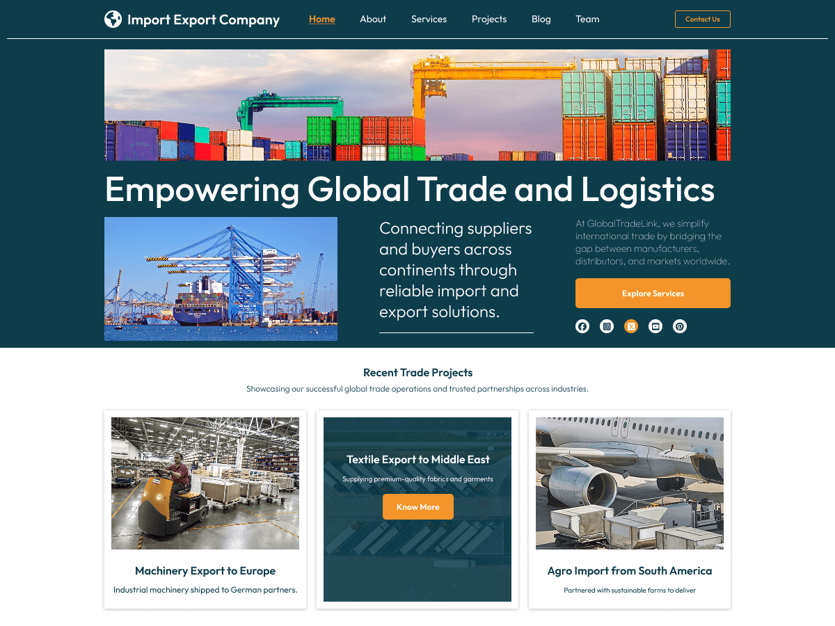 Import Export Company theme screenshot