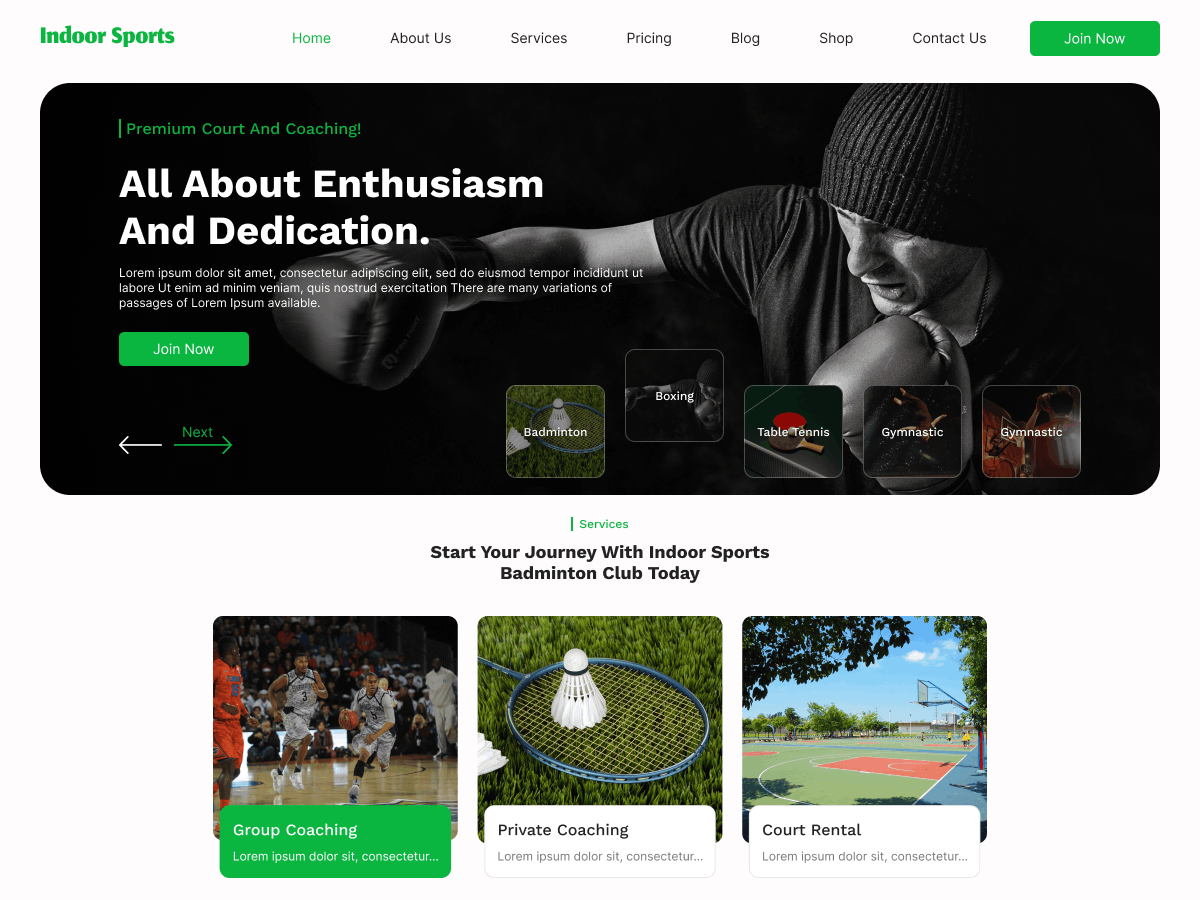 Indoor Sports Zone theme screenshot