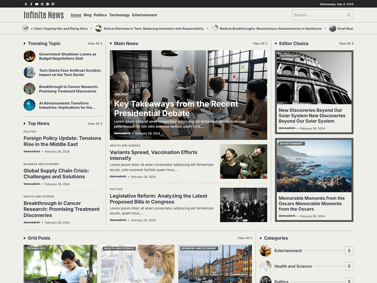 Infinite News theme screenshot