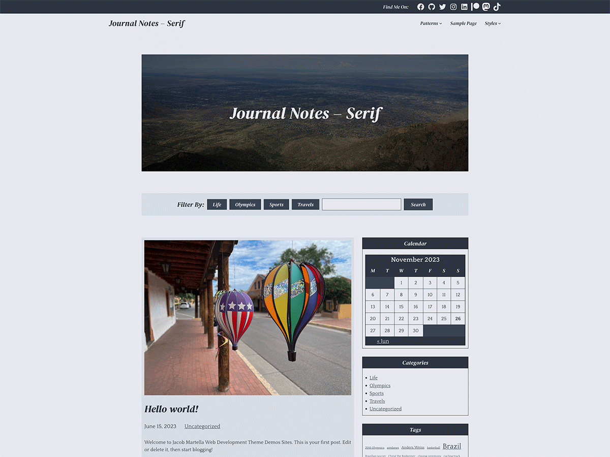 Journal Notes theme screenshot