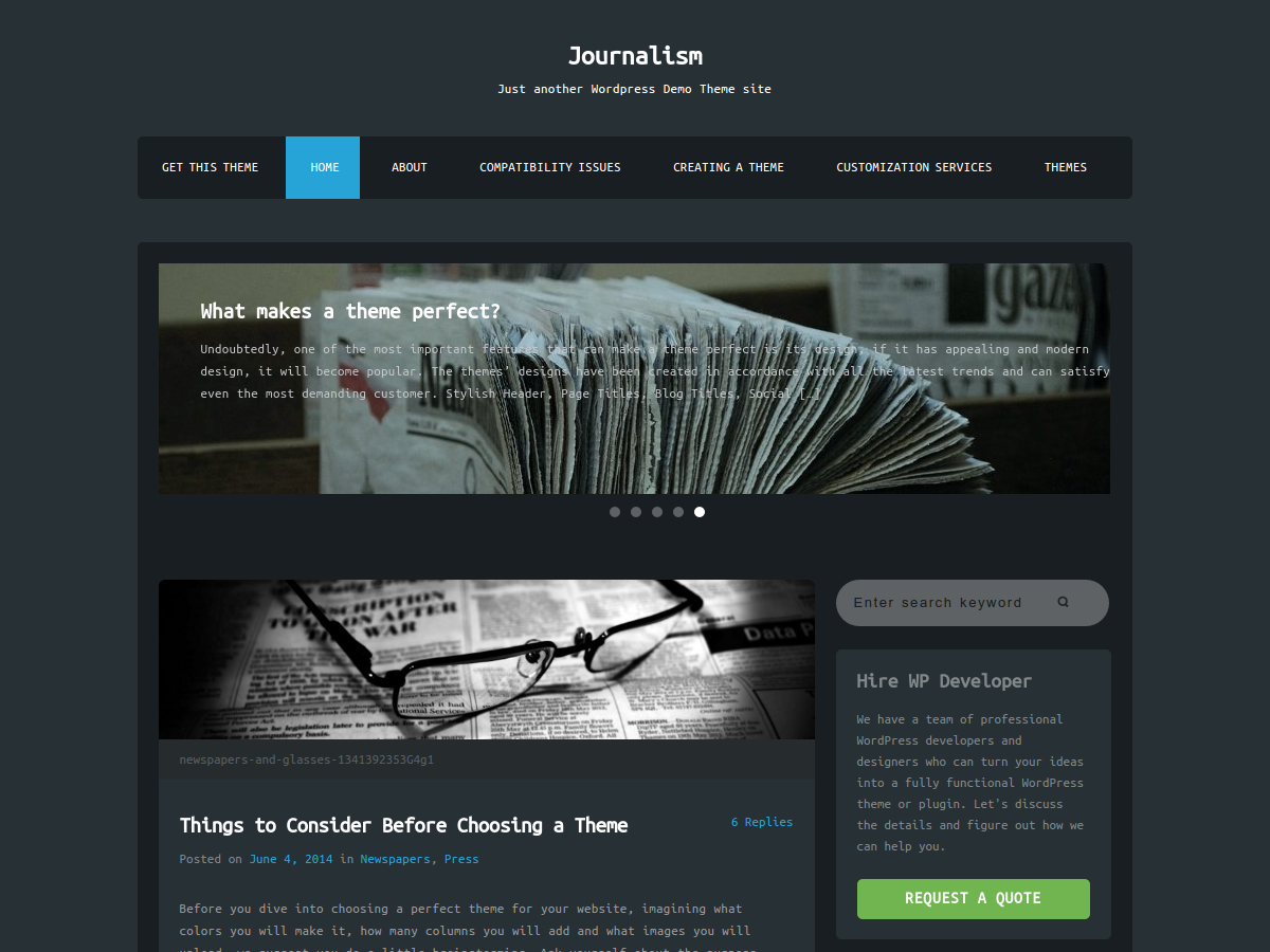 Journalism theme screenshot