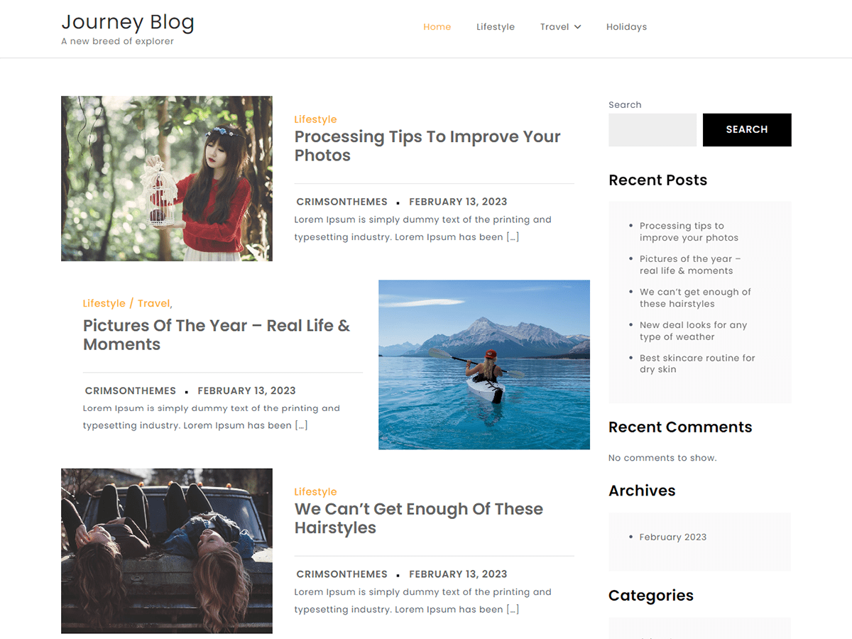 Journey Blog theme screenshot