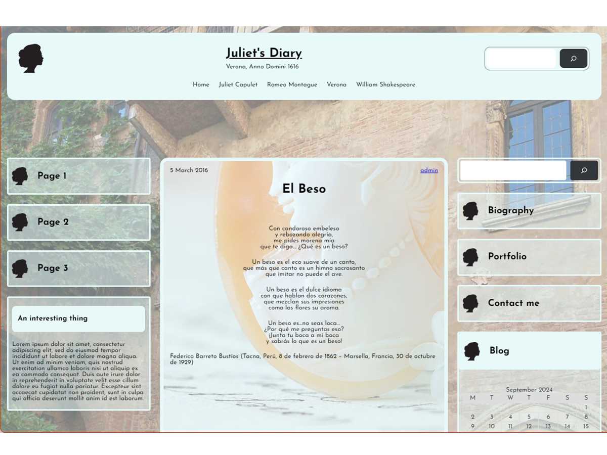 Juliet's Diary theme screenshot