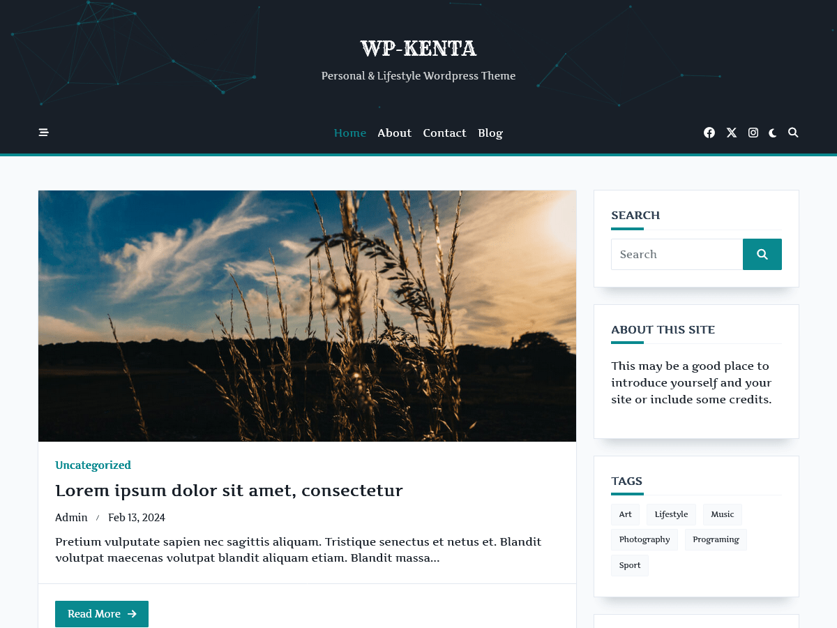 Kenta Writer Hub theme screenshot