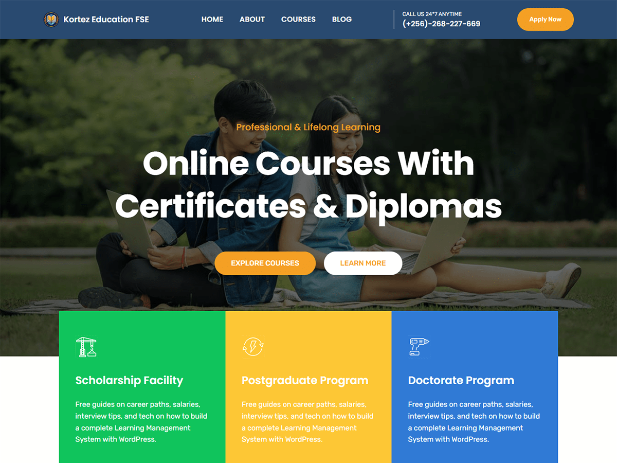 Kortez Education FSE theme screenshot