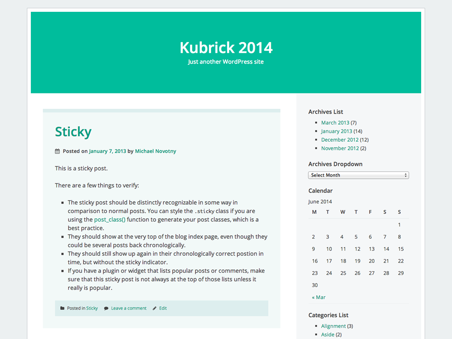 Kubrick 2014 theme screenshot