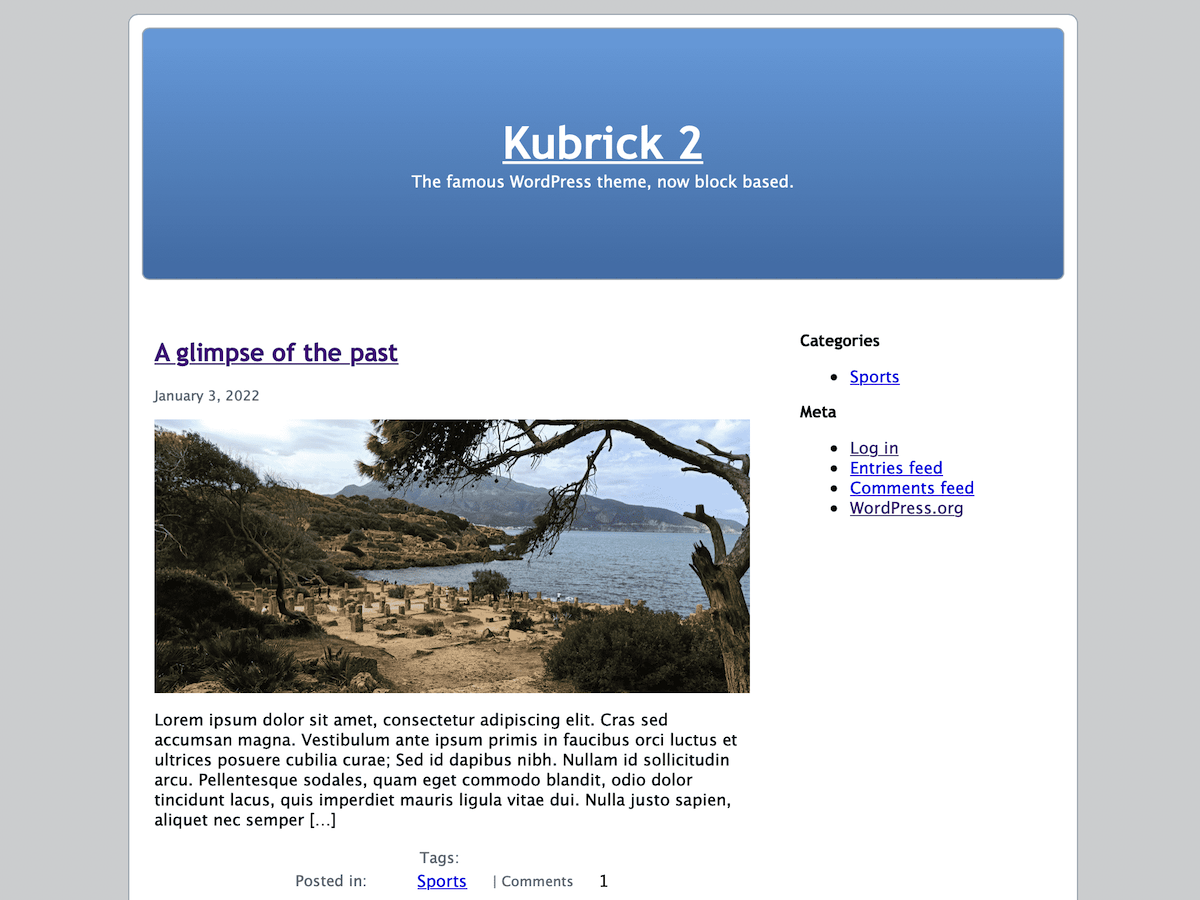 Kubrick2 theme screenshot