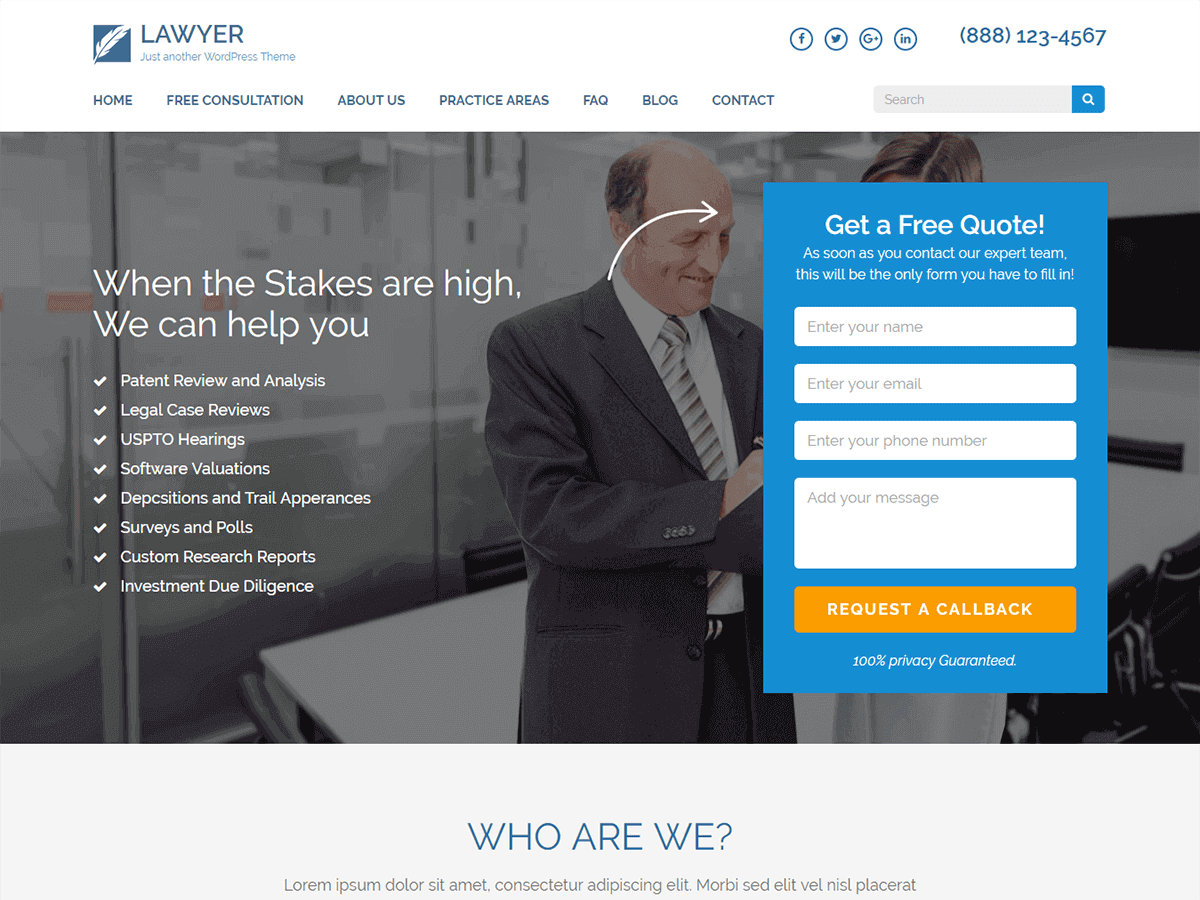 Lawyer Landing Page theme screenshot