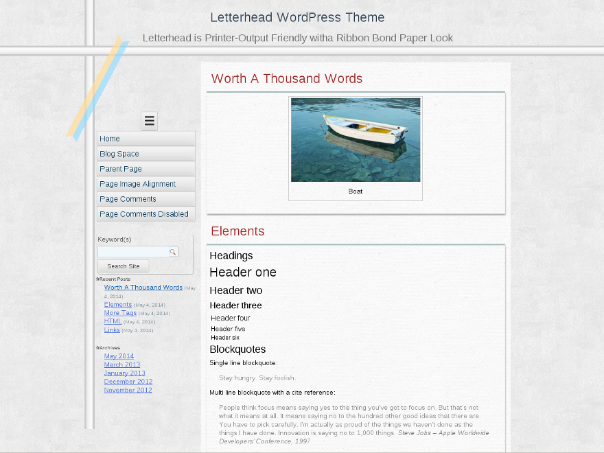 Letterhead theme screenshot