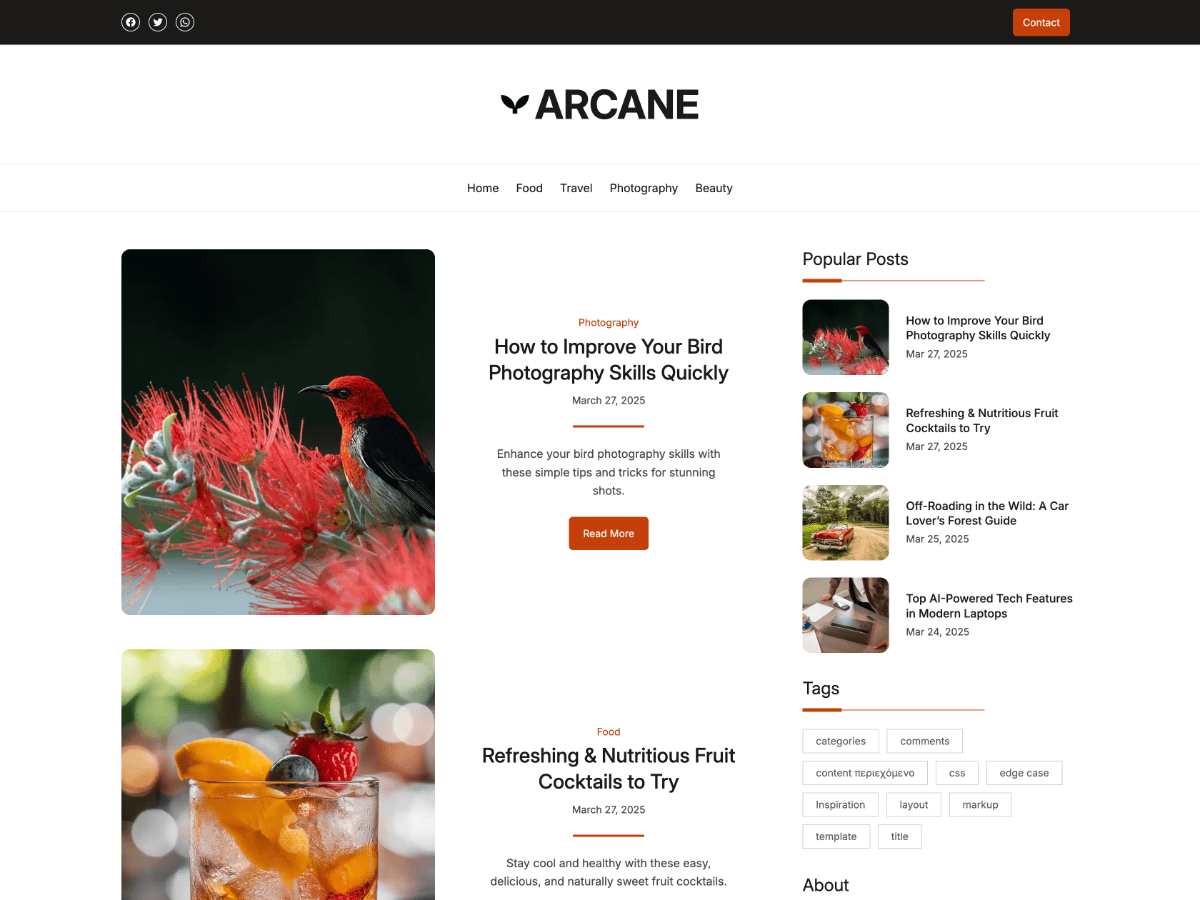 Lifestyle Blog Arcane theme screenshot