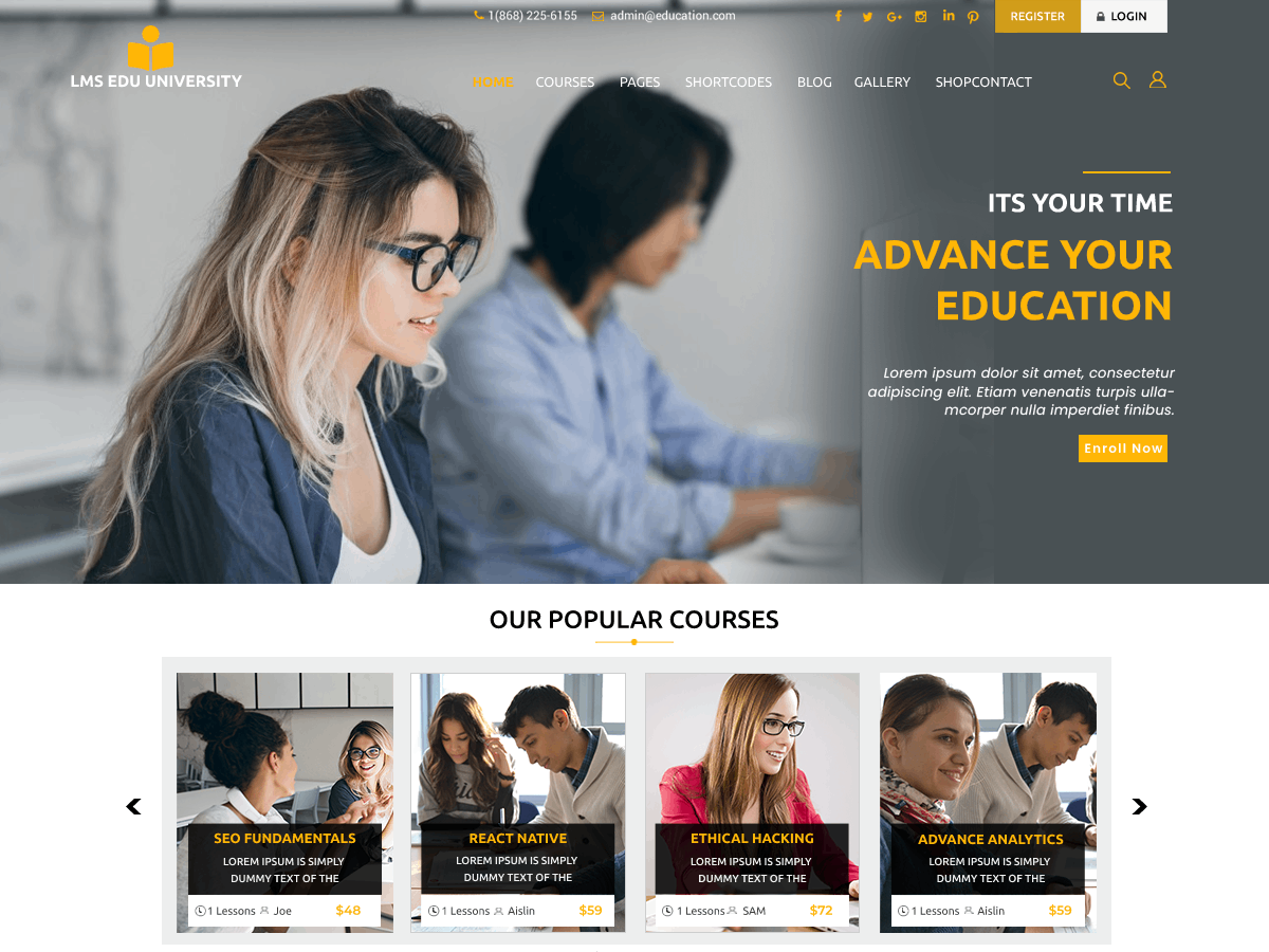LMS Education University theme screenshot
