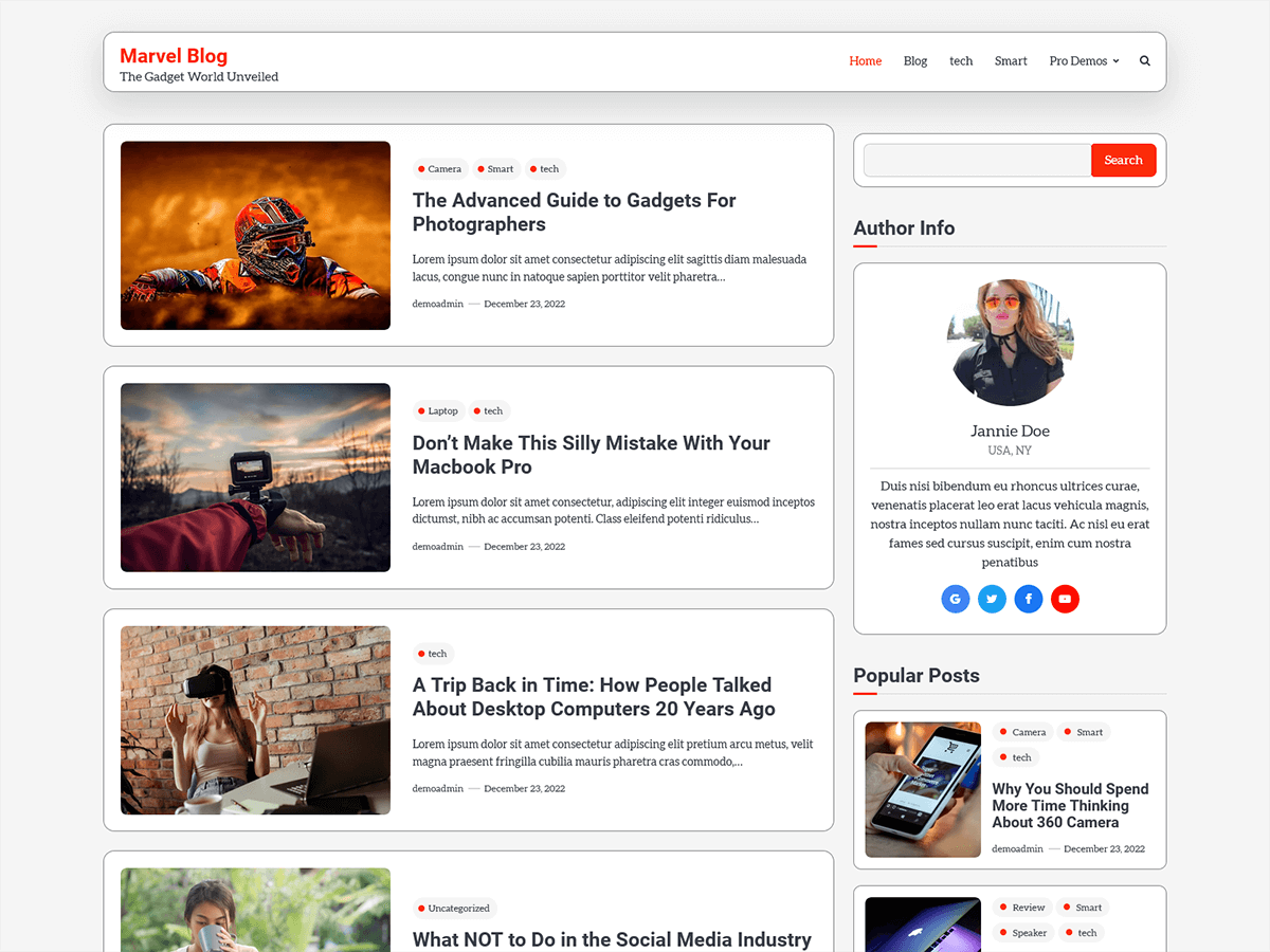 Marvel Blog theme screenshot
