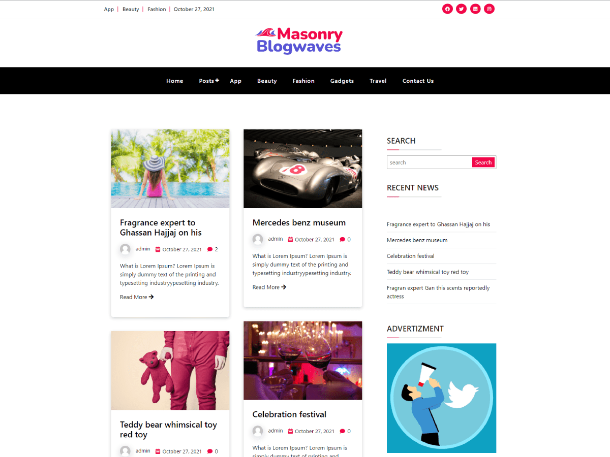 masonry blogwaves theme screenshot