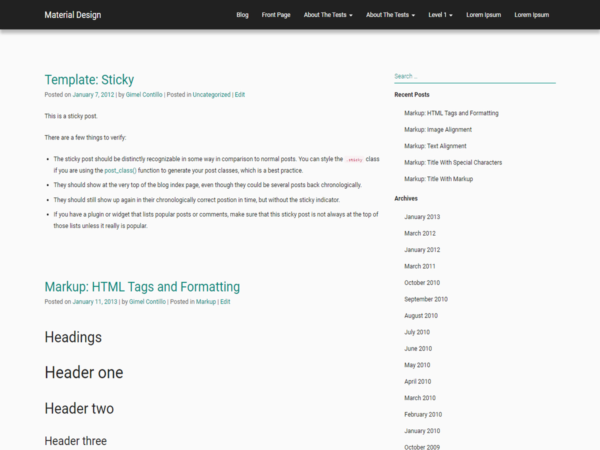 Material Design WP theme screenshot