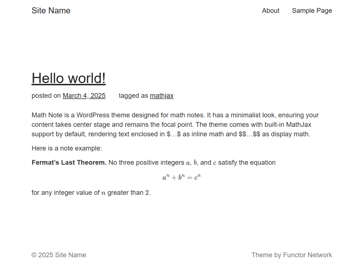 Math Note theme screenshot