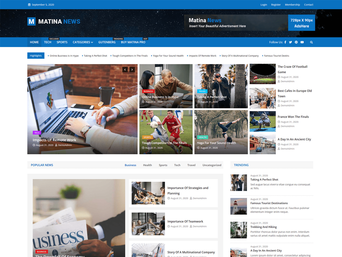 Matina News theme screenshot